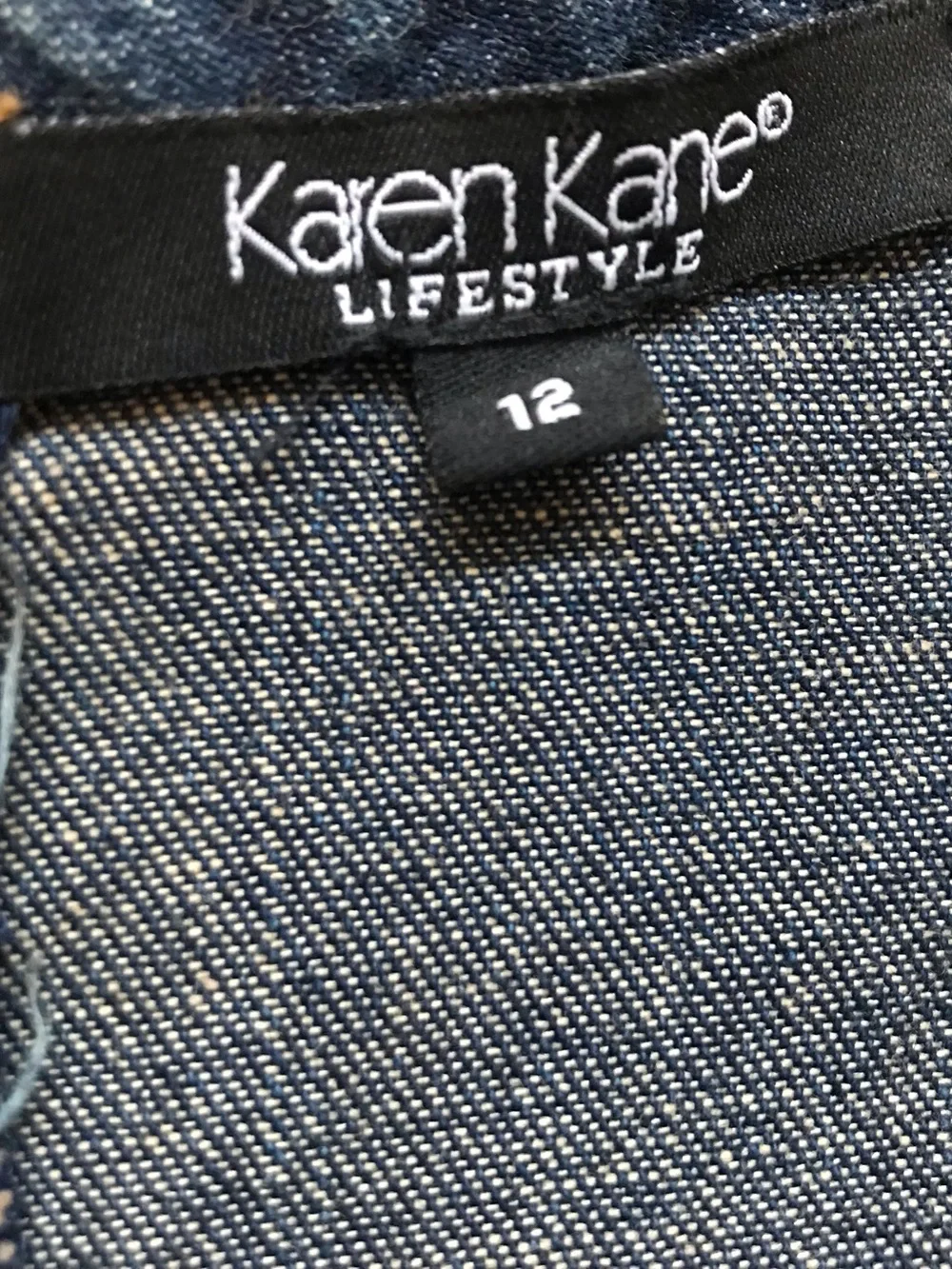 Karen Kane Size 12 Dark Denim Midi Dress Mermaid Hem Boho Cottagecore USA - Picture 6 of 9